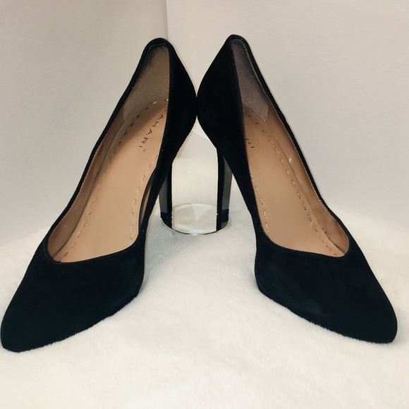 Elegant Black Leather Suede Tahari Heels Pumps - Picture 3 of 8